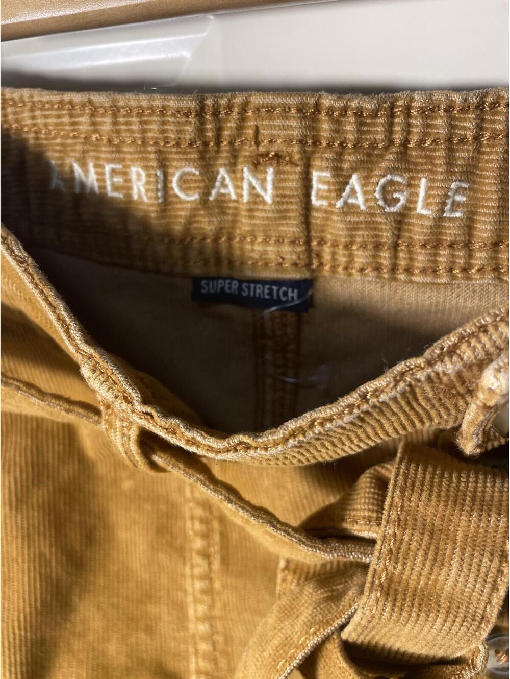 American Eagle Mini Skirt Women's Size 0 tan Corduroy Button Tie Waist Boho EUC - Picture 2 of 6